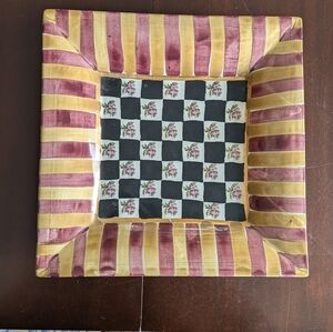 Mackenzie Childs Torquay Frank Mustard Check 12" Square Platter Plate